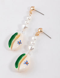 Green Flower Shell Pearl Drop Earrings - link has visual effect only