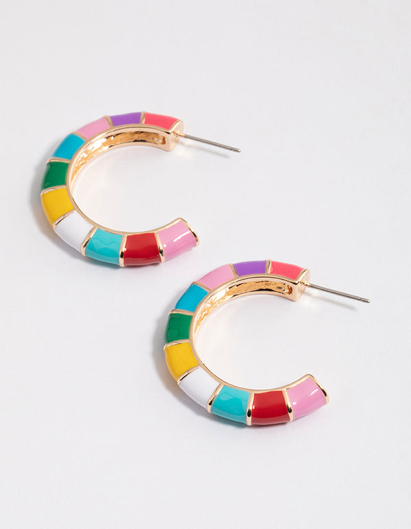 Gold Thick Enamel Hoop Earrings