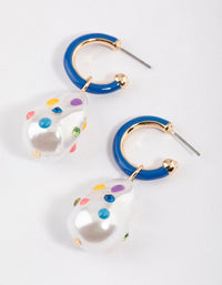 Blue Enamel Pearl Hoop Earrings - link has visual effect only