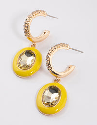 Yellow Enamel Crystal Hoop Earrings - link has visual effect only