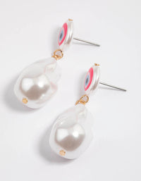 Gold Evil Eye & Pearl Drop Earrings - link has visual effect only