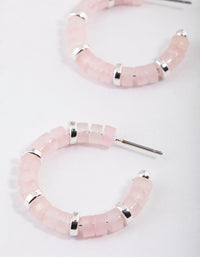 Silver Rose Quartz Mixed Disc Beaded Hoop Earrings - link has visual effect only