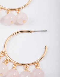 Gold Rose Quartz Beaded Hoop Earrings - link has visual effect only