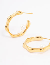 Gold Plated Stainless Steel Pearl Hoop Earrings - link has visual effect only