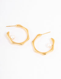 Gold Plated Stainless Steel Pearl Hoop Earrings - link has visual effect only