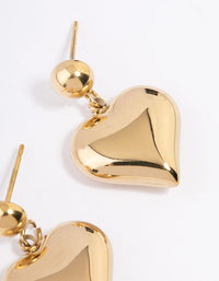 Waterproof Gold Plated Stainless Steel Round & Puffy Heart Drop Earrings - link has visual effect only