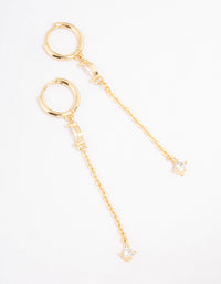 Gold Plated Stainless Steel Double Stone Drop Earrings - link has visual effect only