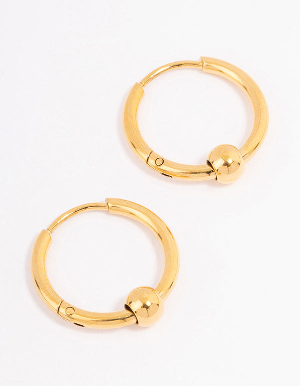 Gold Plated Stainless Steel Classic Ball Huggie Earrings