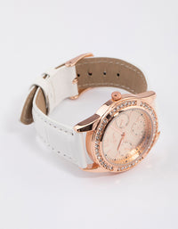 Rose Gold Diamante Dial Faux Leather Watch - link has visual effect only