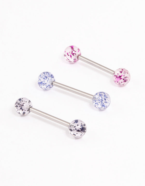 Surgical Steel Glitter Tongue Ring Pack