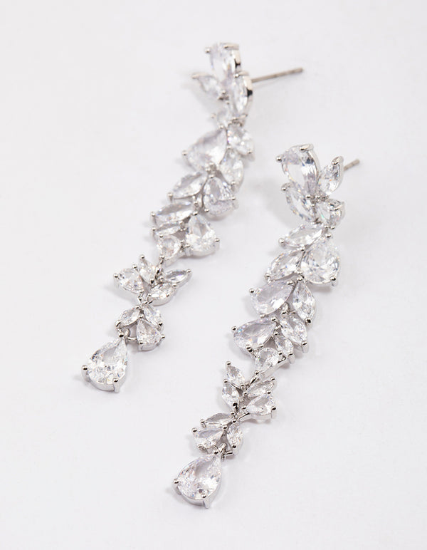 Rhodium Petal Drop Earrings