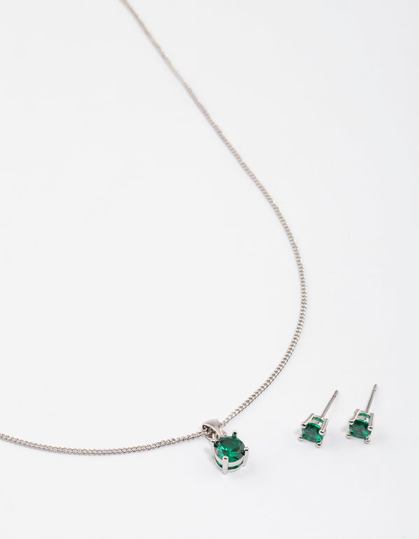 Silver Emerald Stone Jewellery Set