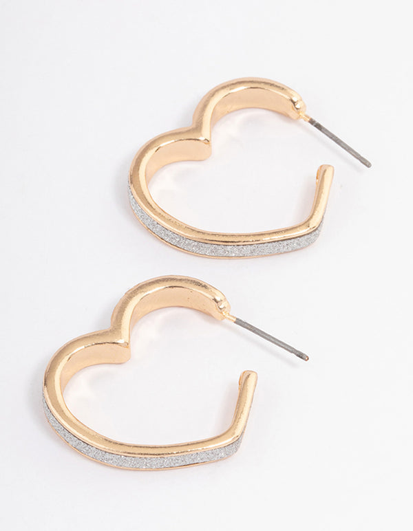 Silver Glitter Heart Hoop Earrings