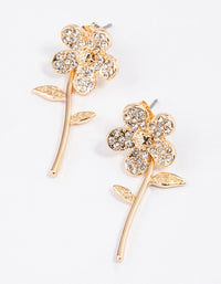 Gold Diamante Flower Sandwich Drop Earrings - link has visual effect only