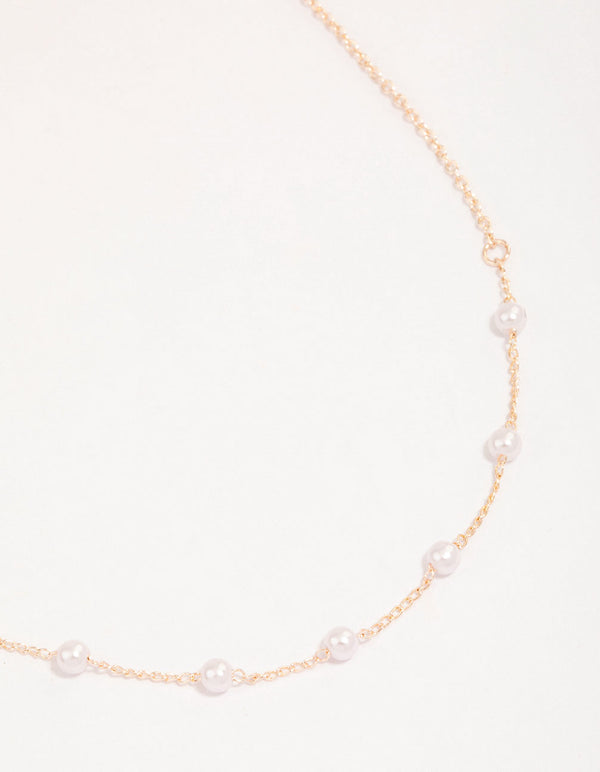 Rose Gold Dainty Pearl Necklace