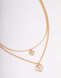 Gold Double Chain Heart Diamante Necklace - link has visual effect only