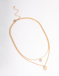 Gold Double Chain Heart Diamante Necklace - link has visual effect only