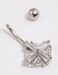 Surgical Steel Cubic Zirconia Square Baguette Belly Ring - link has visual effect only