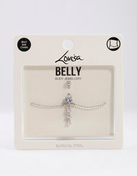 Surgical Steel Pear Drop Belly Ring Chain - link has visual effect only