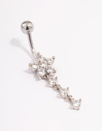 Surgical Steel Cubic Zirconia Flower Triple Charm Belly Ring - link has visual effect only