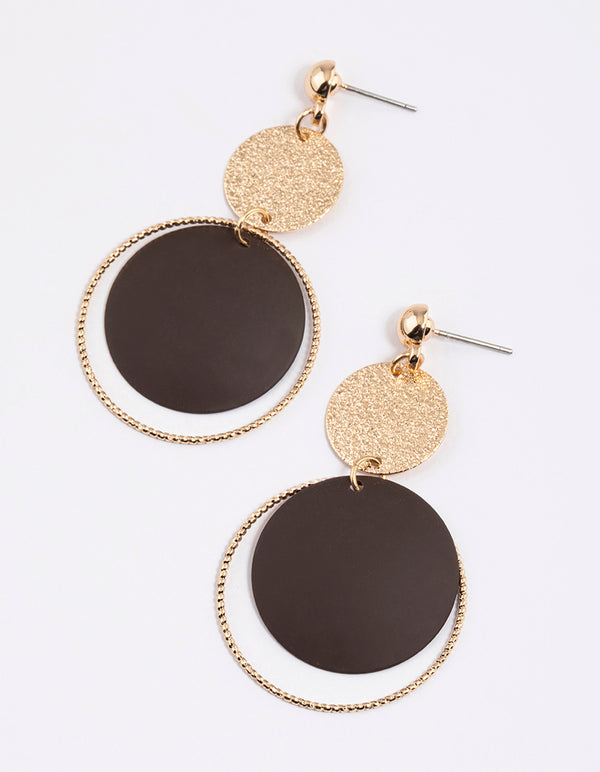 Brown Sandblast Disc Drop Earrings