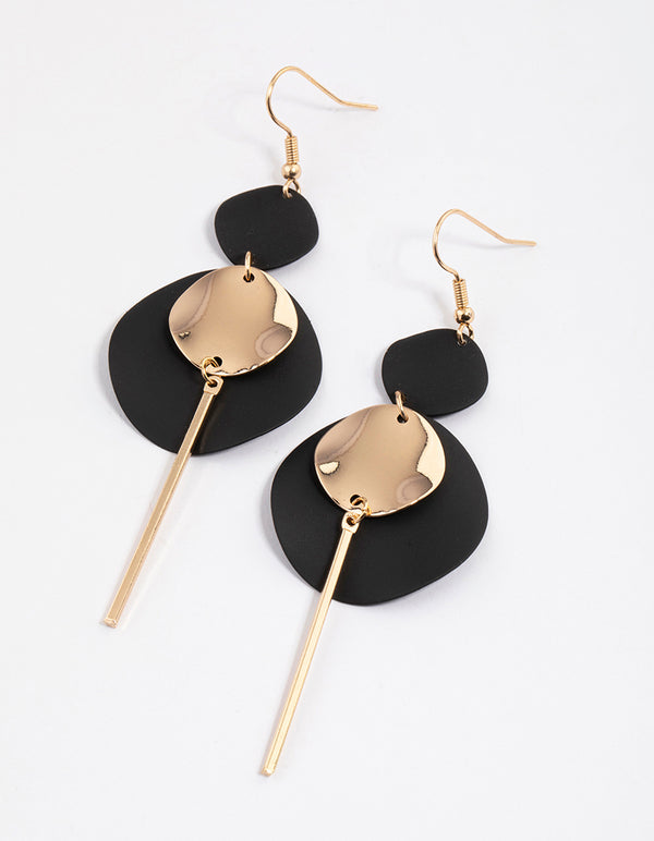 Black Coated Disc Stick Drop Earrings