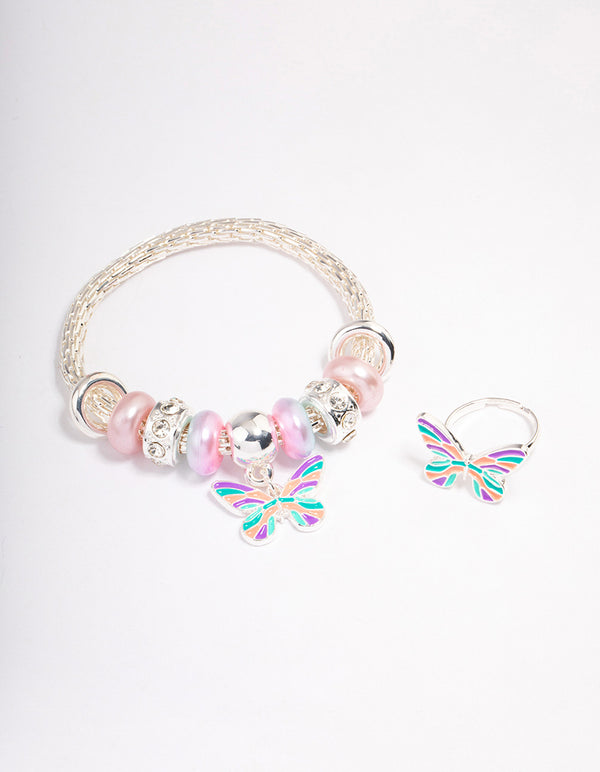 Kids Stretch Glitter Butterfly Bracelet & Ring Set