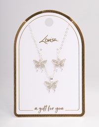 Silver Pave Butterfly Jewellery Set - link has visual effect only