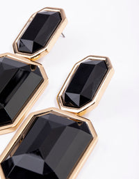 Gold Statement Square Double Stone Drop Earrings - link has visual effect only