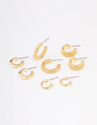 Gold Plated Textured Chunky Hoop Earrings 4-Pack - link has visual effect only