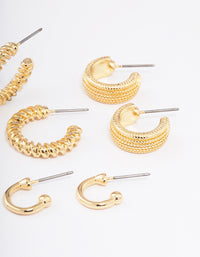 Gold Plated Textured Chunky Hoop Earrings 4-Pack - link has visual effect only