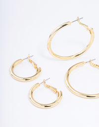 Gold Plated Basic Thick Hoop Earrings Pack - link has visual effect only