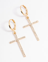 Gold Plated Diamante Large Cross Drop Earrings - link has visual effect only