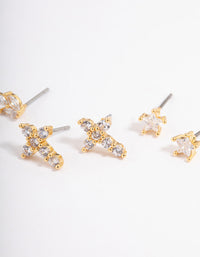 Gold Plated Cubic Zirconia Cross & Star Stud Earrings Pack - link has visual effect only