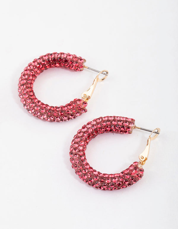 Coated Pink Jet Crusted Hoop Earrings