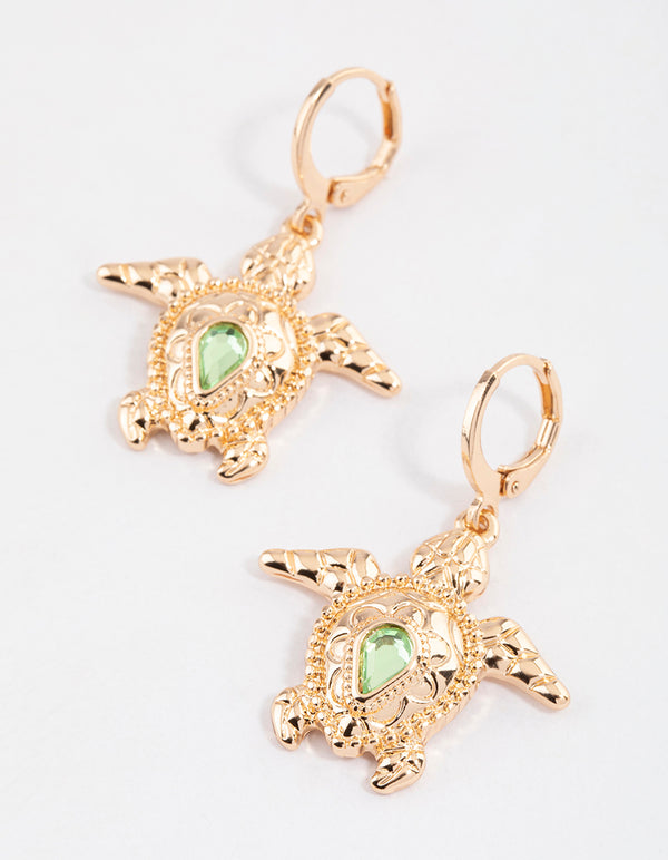 Gold Sea Turtle Drop Earrings