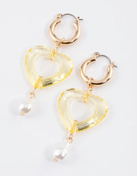 Gold Open Heart Pearl Drop Earrings - link has visual effect only