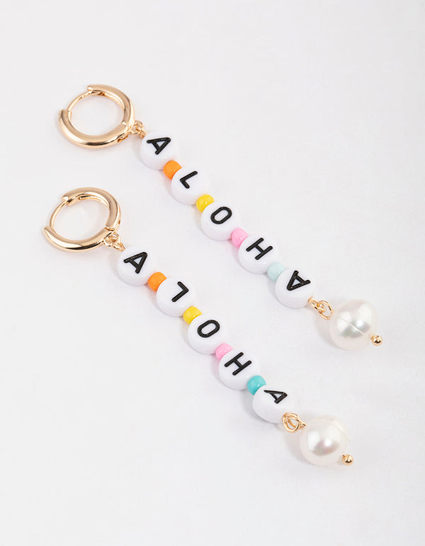 Gold Aloha Pearl Drop Earrings