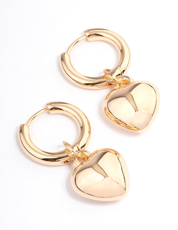 Gold Puffy Heart Hoop Earrings