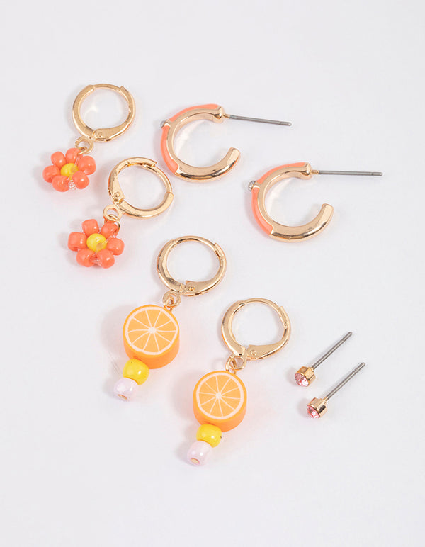 Gold Citrus Orange Earrings 4-Pack