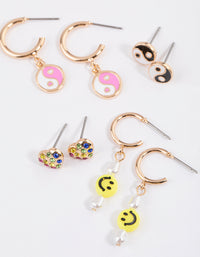 Gold Smiley Heart Earrings 4-Pack - link has visual effect only