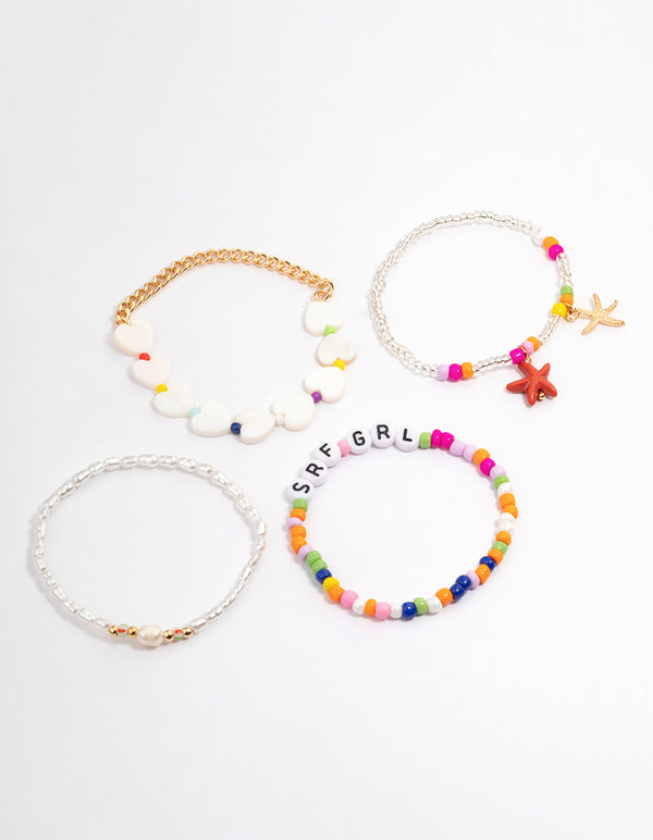 Beaded Starfish Heart Bracelet 4-Pack