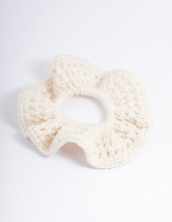 Fabric Cream Knitted Hair Scrunchie