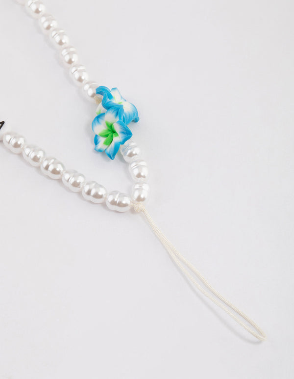 Beaded Pearl Hibiscus Phone Strap