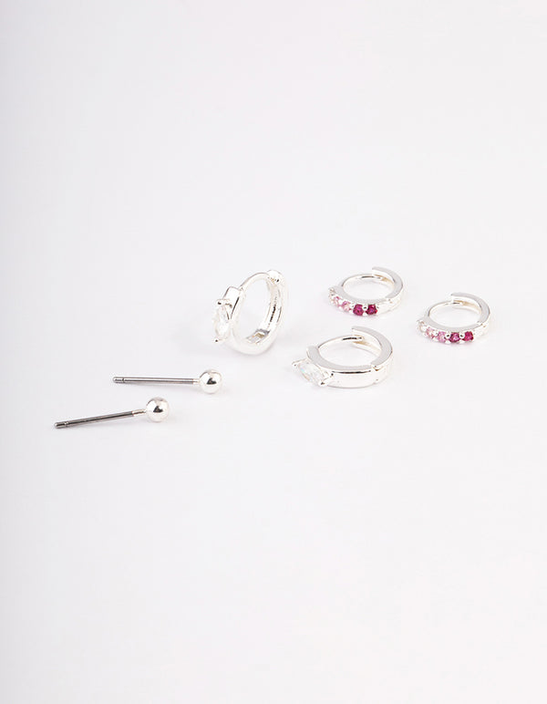 Silver Plated Cubic Zirconia Statement Huggie Earrings Pack