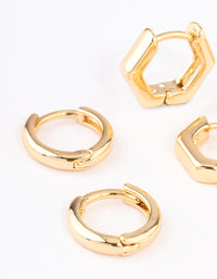 Gold Plated Hexagon Hoop Earrings Pack - link has visual effect only