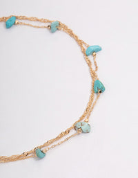 Gold Turquoise Stone Twisted Chain Anklet - link has visual effect only