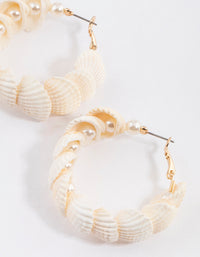 Gold Nestled Pearl Hoop Earrings - link has visual effect only