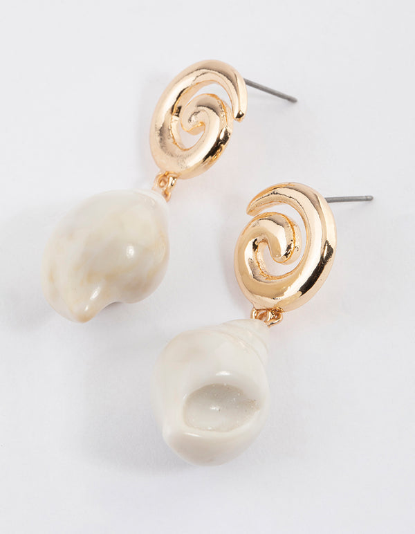 Gold Spiral Shell Drop Earrings