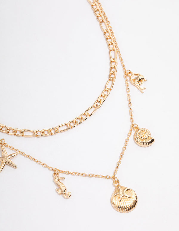 Gold Beach Charm Necklace